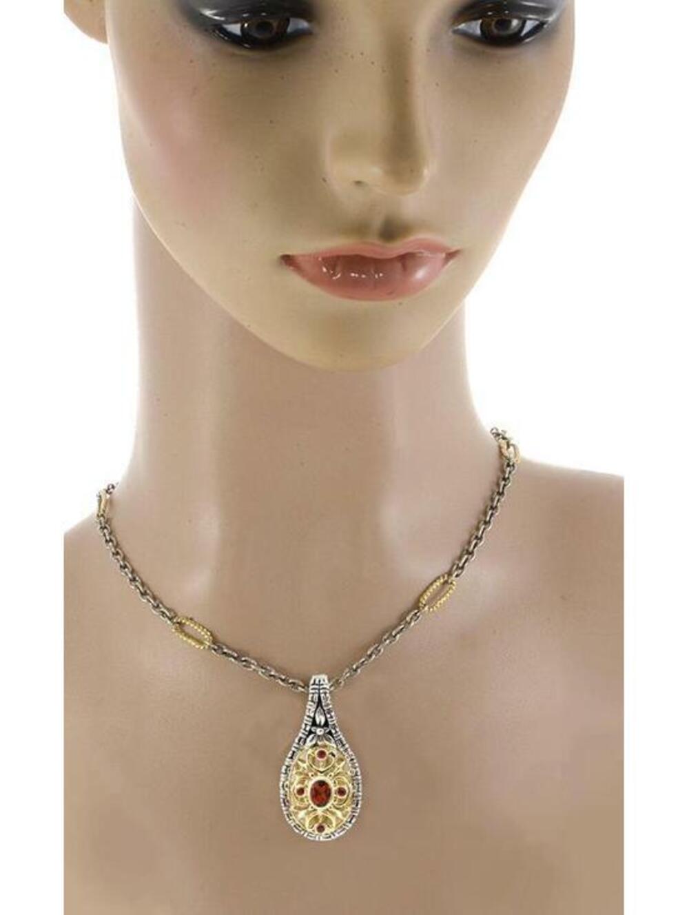 Philip Andre 18K Yellow Gold  & Sterling Silve Madeira Citrine & Ruby Pendant